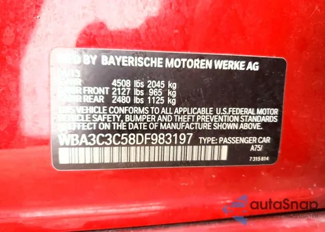 2013 BMW 320 I xDrive from USA, damaged, VIN WBA3C3C58DF983197